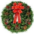 thumbnail image 1 of Wreath Decoration - Frosted Pinecones and Red Berries with Hand-Tied Red Burlap Bow - Artificial Greenery Wreath - Fade Resistant, 1 of 2