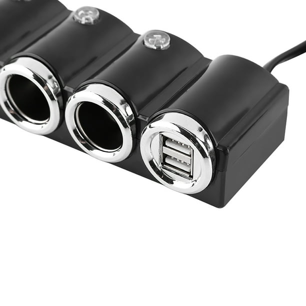 Splitter De Encendedor De Cigarrillos, Adaptador De Cargador De Potencia De Encendedor De 4 En 1 Automóvil Con 4 Enchufes Y 2 Puertos USB Para Teléfonos Celulares, GPS