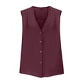 thumbnail image 4 of New Women’s Button down Vest Cotton Linen V Neck Sleeveless Shirts Casual Loose Summer Casual Jacket Waistcoat Wine XL, 4 of 6