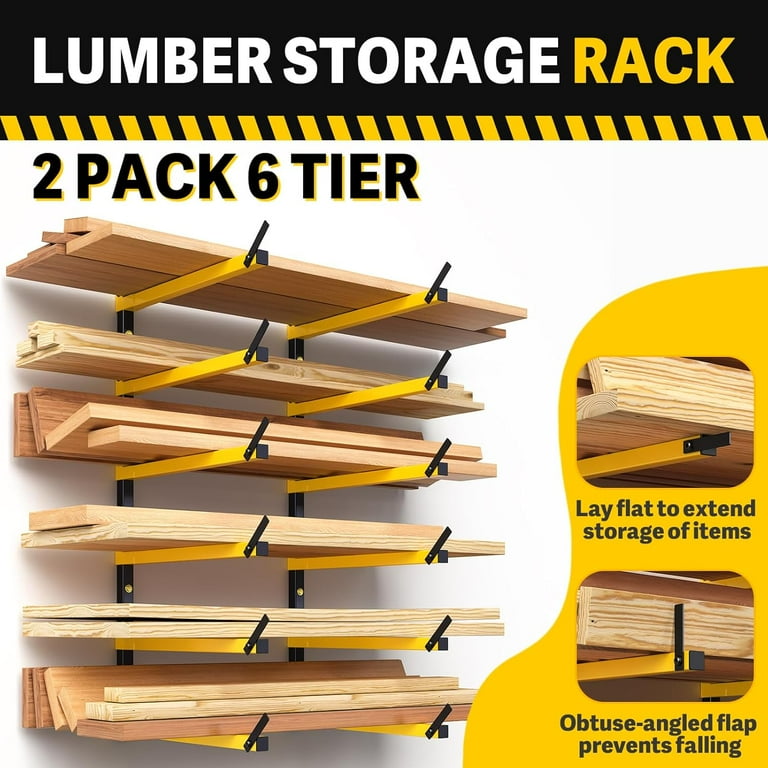 2-Pack Lumber Storage Rack, Wood Storage Racks Wall Mount, Heavy