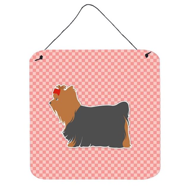 Yorkshire Terrier Yorkie Checkerboard Pink Wall or Door Hanging Prints