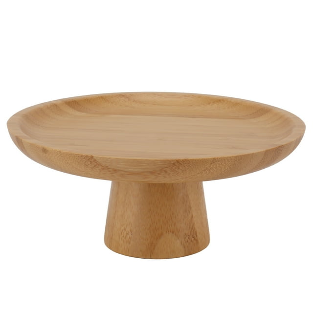 Plato alto y sencillo para frutas, de madera maciza, redondo, para tartas y frutas, color madera