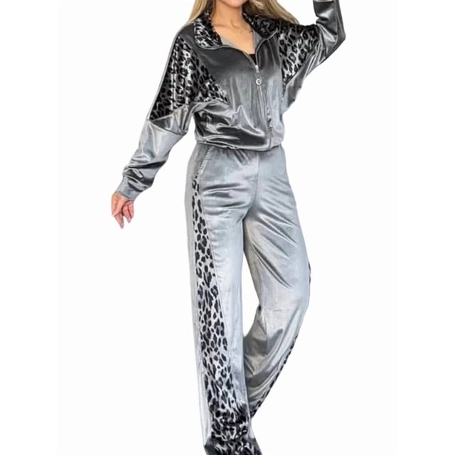 Chándal de 2 Piezas con Capucha y Cremallera para Mujer, de Larga, Ajustado, con Pantalones Largos, Color Liso, Informal. Gris M