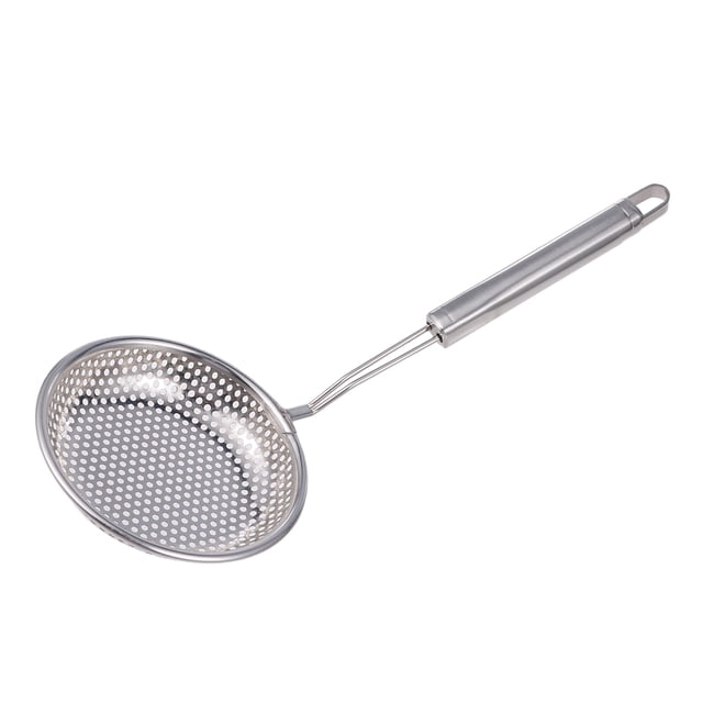 Colador de acero inoxidable, cuchara ranurada para ollas calientes, cucharón para servir alimentos, colador para freír, utensilio de cocina para el hogar y restaurante (plateado)