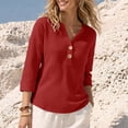 thumbnail image 6 of FchengtaiS Womens 3/4 Sleeve Waffle Knit Tops Button Down V Neck Shirts Spring Fall Casual Business Outfits, 6 of 7