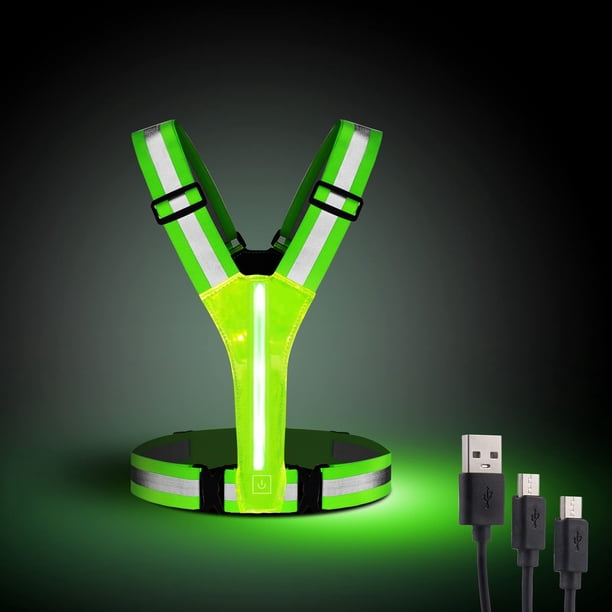 OMKHE Chaleco Reflectante LED Equipo para Correr Chaleco con luz LED Recargable por USB Alta Visibilidad con Cintura Ajustable Hombro para Correr Correr Ciclismo Caminar Motocicleta (Verde)