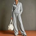 thumbnail image 3 of WULMLEO Women's Two Piece Sets Knit Fall Quarter Zip Long Sleeve Pullover Wide Leg Palazzo Pants Outfits 2026 Casual Cozy Tracksuit Comfort Suits with Pockets Light Gray M, 3 of 6