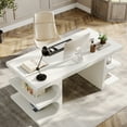 thumbnail image 5 of Finmind 63" Modern Executive Office Desk with Storage Shelves, Home Computer Desk, White, 5 of 10