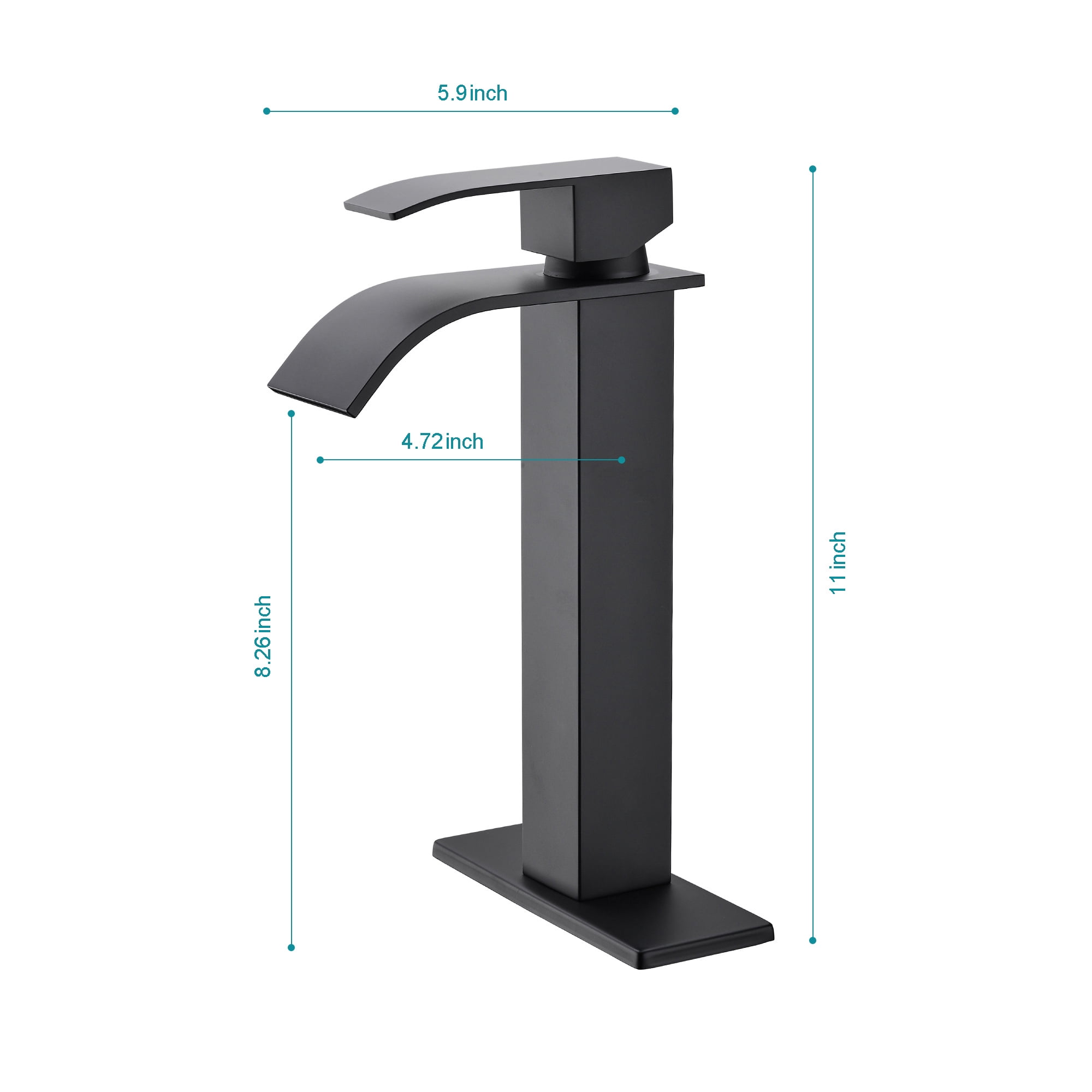 Waterfall Spout Bathroom Sink Single Handle Faucet with Pop-Up Drain (No Overflow)