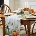 thumbnail image 3 of ERUNPONLY Thanksgiving Fall Table Runner - 48 Inch Long Autumn Eucalyptus Sage Green Pumpkin Cotton and Linen Blended Dress Scarves Farmhouse Table Runner for Kitchen Dining, Coffee Table, 13" x 48", 3 of 8