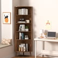thumbnail image 5 of Bathroom Floor Corner Cabinet with Doors, Freestanding Narrow Storage Cabinets for Living Room, Kitchen, Walnut Color, 5 of 7