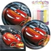 Cars Themed Party Pack Includes Paper Plates & Luncheon Napkins Plus 24 Birthday Candles Servers 16