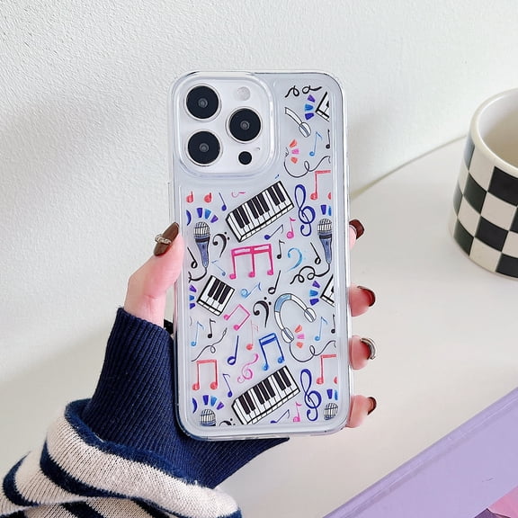 Allytechgroup Slim Back Cover for iPhone 12/ 12 Pro, Soft Shell Shockproof Fashion Pattern Bumper Anti-Scratch Drop Protective Phone Case for Apple iPhone 12/ 12 Pro, Piano Note