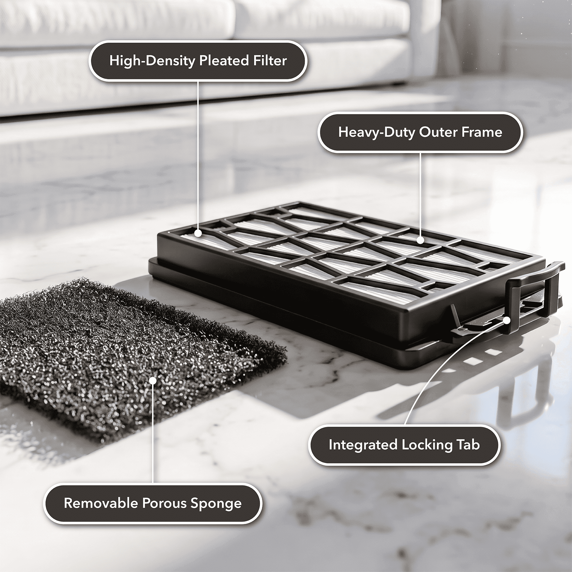 OVENTE Replacement HEPA Filter for ST1600B, Pack of 1, Black ACPST16712 | Designed for a vacuum cleaner, Efficiently traps small particles, Easy to Remove and Install