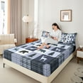 thumbnail image 4 of Feelyou Farmhouse Moose Bear Queen Sheet Sets, Retro Blue Stripes Buffalo Flat Sheet, Rustic Tree Botanical Queen Fitted Sheet, Luxury Bedroom Decor, 4pcs, 4 of 7