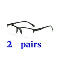 2 Packs Unisex Fashion Square Half Frame Reading Glasses Spring Hinge Readers for Men Women 1.00