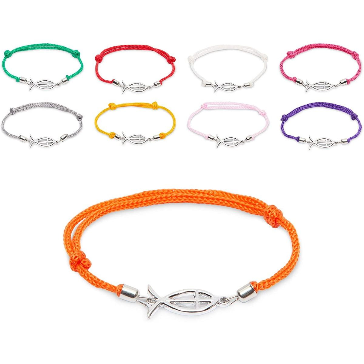 12 Pcs Adjustable Religious Bracelets for Women and Men Jewelry Accessories, Christian Fish, 12 Colors