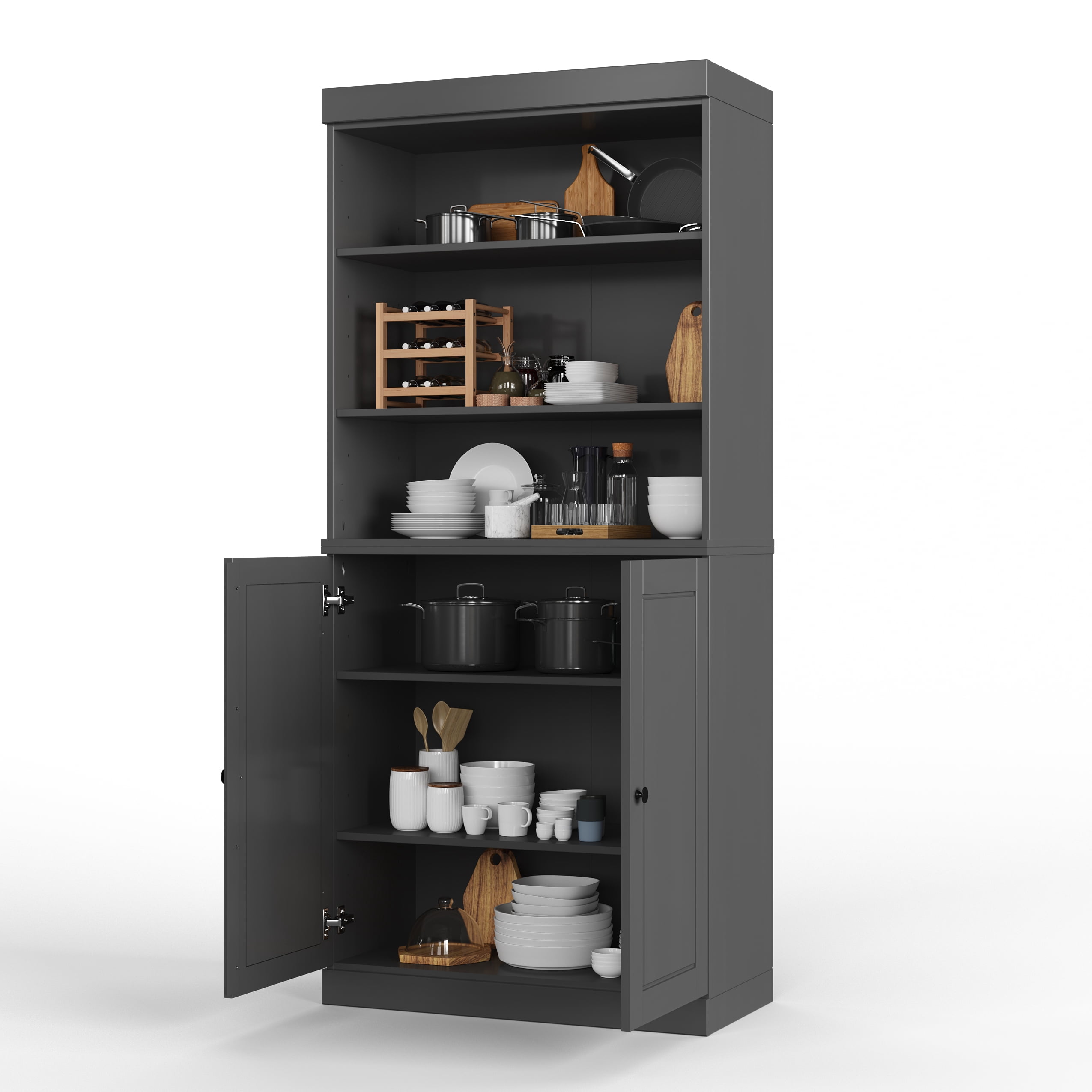 Palace Imports 100% Solid Wood 32" Pantry Cabinet, Solid Wood Doors, Gray