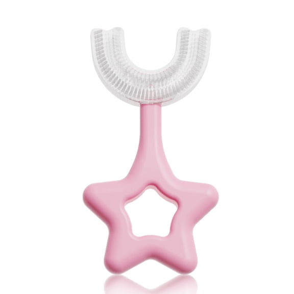 Naiovety Cepillo de dientes de bebé de doble cara suave de silicona, cepillo de limpieza de dientes ergonómico Manual en forma de U, mango de Suministros de limpieza para el hogar rosado S