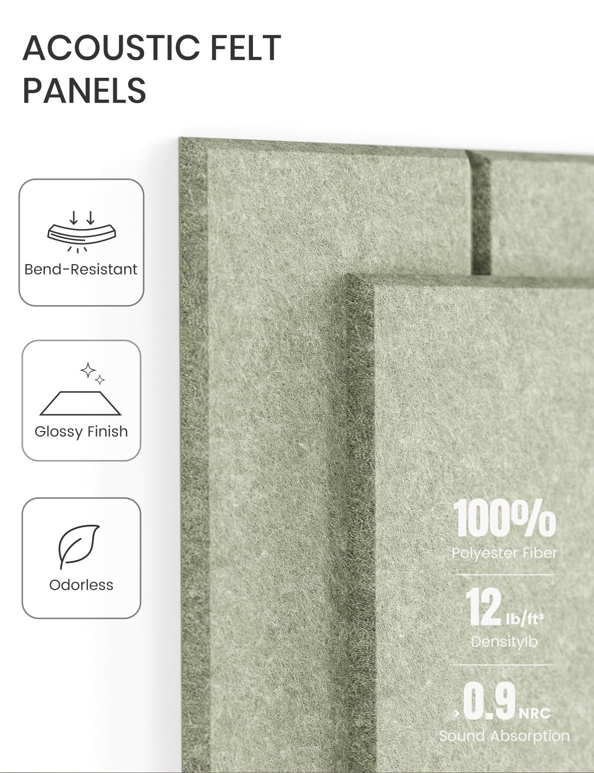 Fluxynara Large Felt Bulletin Board 36"x24" Cork Board Alternative - 6 Pack with 40 Safe Removable Adhesive Tabs, Cork Boards for Walls Felt Board for Home Office Classroom Pin Board-Sage Green