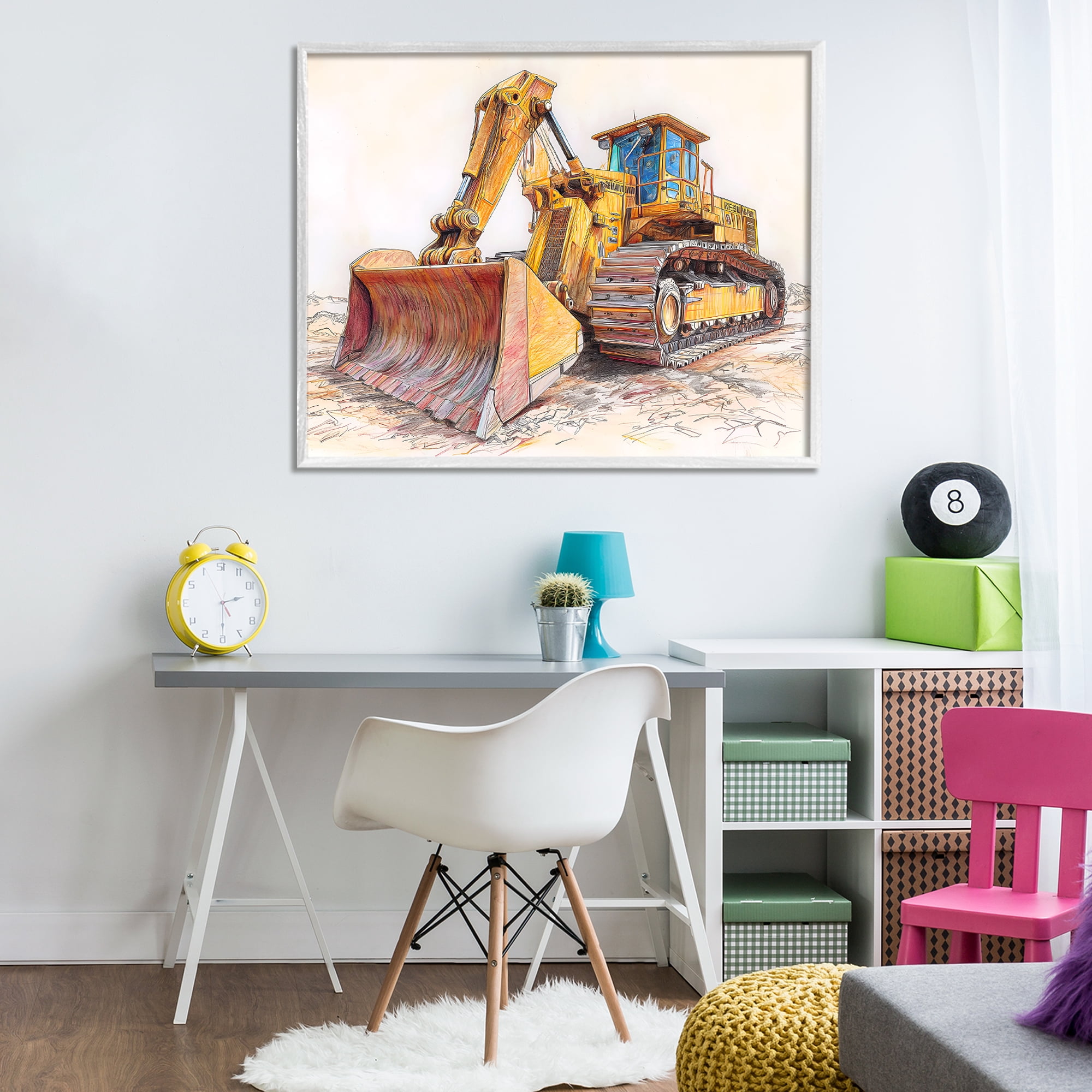 Stupell Industries Industrial Bulldozer Drawing White Framed Giclee Art, design by Steve Hunziker