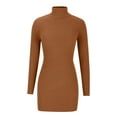 thumbnail image 5 of SMihono Women Mock Neck Ribbed Bodycon Dress Long Sleeve Mini Pencil Dresses with Belt Mini Wrap Sweater Dress Brown 6, 5 of 9