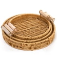 thumbnail image 2 of 1 Pack Woven Bathroom Organizers and Storage Baskets Serving Trays with Handles, Poly Wicker Bread Baskets Round Platters for Fruit, Vegetables, Breakfast, Drinks, Snacks, Medium, 2 of 7