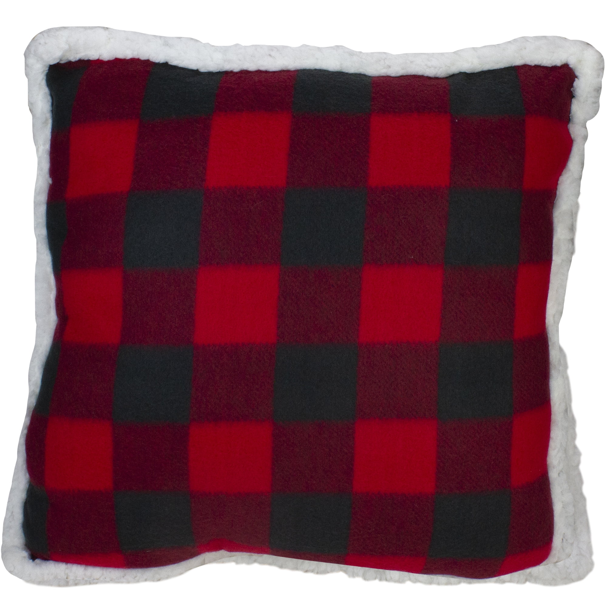 19.5 Black and Red Buffalo Plaid Throw Pillow Cover with Sherpa Backing ...