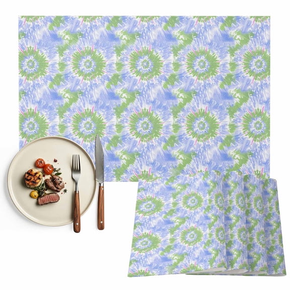 Placemats Set of 6, Green Blue Tie Dye Place Mats Boho Abstract Art Tablemats Washable Placemat Table Decoration for Kitchen Table Dinner Party Home Decor Indoor Outdoor 13x19 Inch