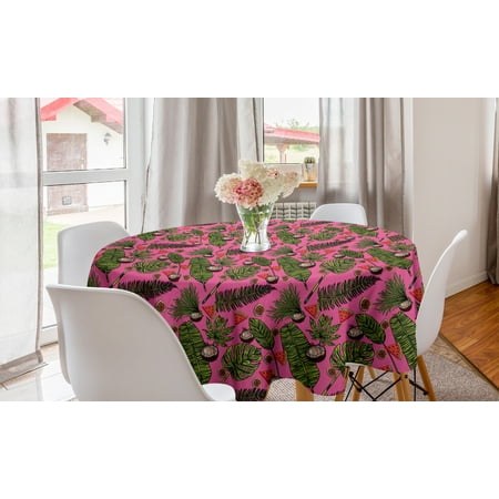 

Summer Round Tablecloth Tropical Plants Monstera Banana Palm Leaves Watermelon Coconut Fig Pattern Circle Table Cloth Cover for Dining Room Kitchen Decor 60 Pink and Multicolor by Ambesonne