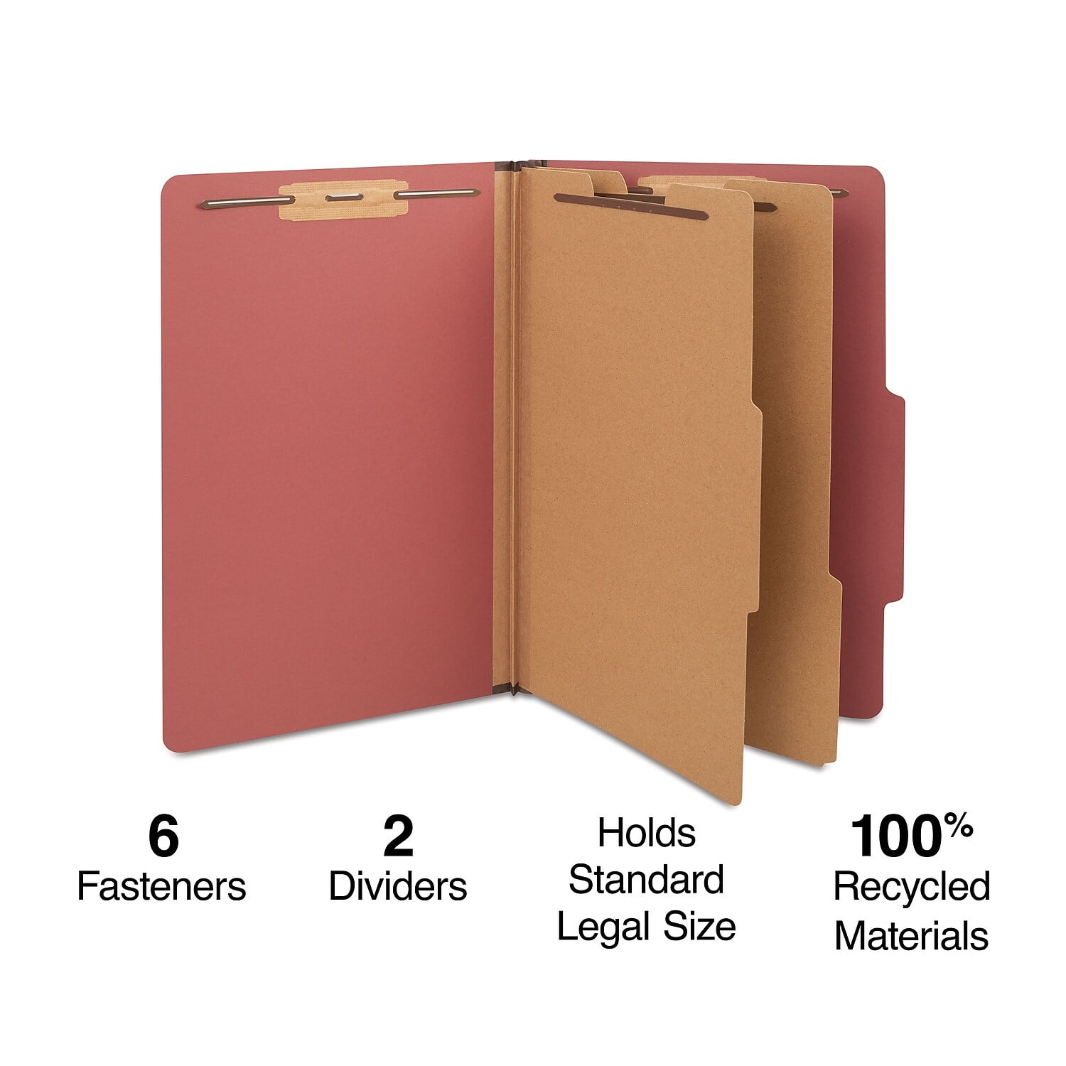 Staples Classification Folders 2/5-Cut Top Tab Lgl 2 Div. Red 10/BX TR18338-CC