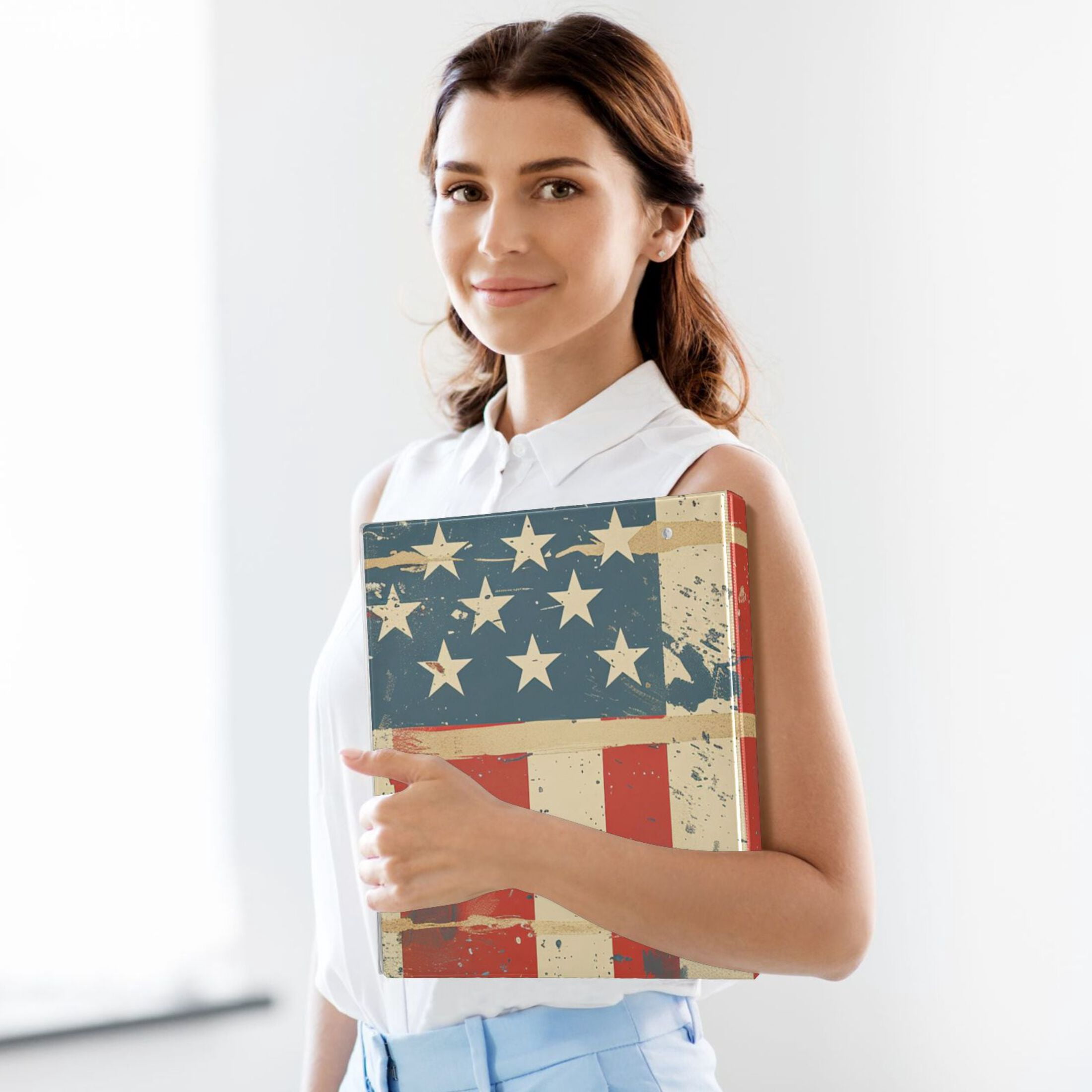 Us Flag Painting 3 Ring Binders 1.5 inch Hardcover File Folders with Interior Pockets A4 Size Organizer for School Office Hospital
