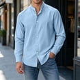 thumbnail image 4 of Gamivast Dress Shirts for Men Stand Collarlong Sleeve Button Down Blouses Casual Slim Fit Solid Tops Lightweight Work Office Outfits Blue M, 4 of 6