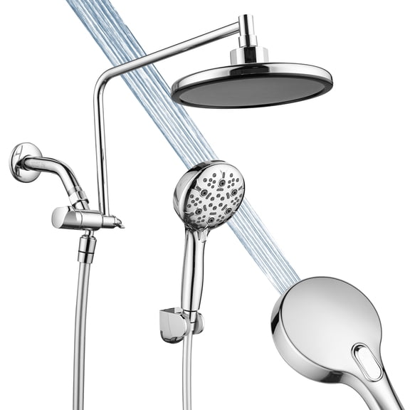 Jorain Multi-functional shower set, 2-in-1 rain shower system, 8-inch round large overhead shower and 8-mode high-pressure handheld showerhead, with built-in powerful cleaning function