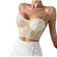 thumbnail image 6 of RYRJJ Womens Summer Lace Bustier Mesh Floral Embroidery Vintage Spaghetti Strap Corset Going Out Party Camisole Crop Top 01#Beige XS, 6 of 9