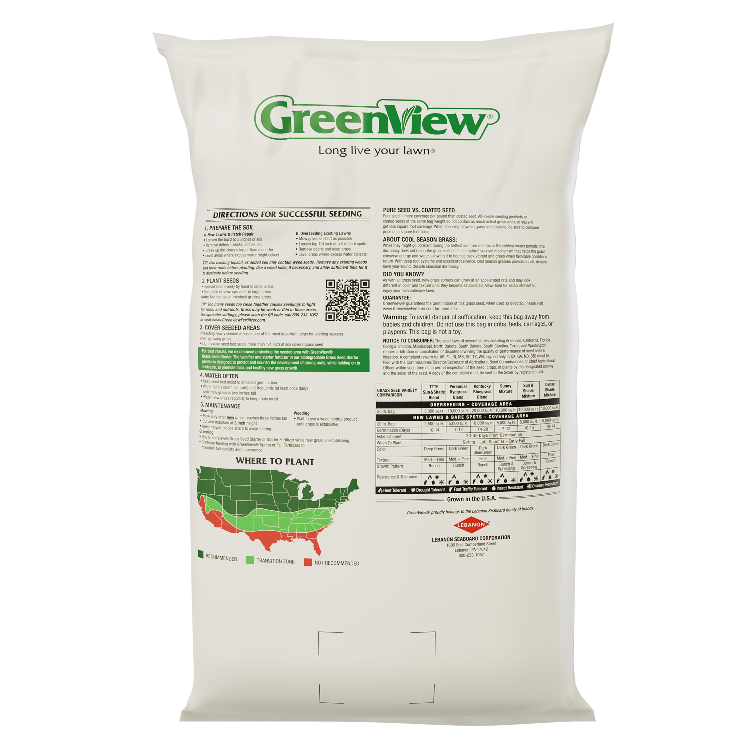 GreenView Pure Grass Seed Perennial Ryegrass Blend, 20 lb. Bag – Covers up to 10,000 sq. ft.