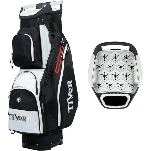 TIVOR Golf Cart Bag with 15-Way Full-Length Dividers, 12 Pockets, Premium Quiet Design, Insulated Cooler Pocket, Rain Cover Included, Fits Jumbo Grips