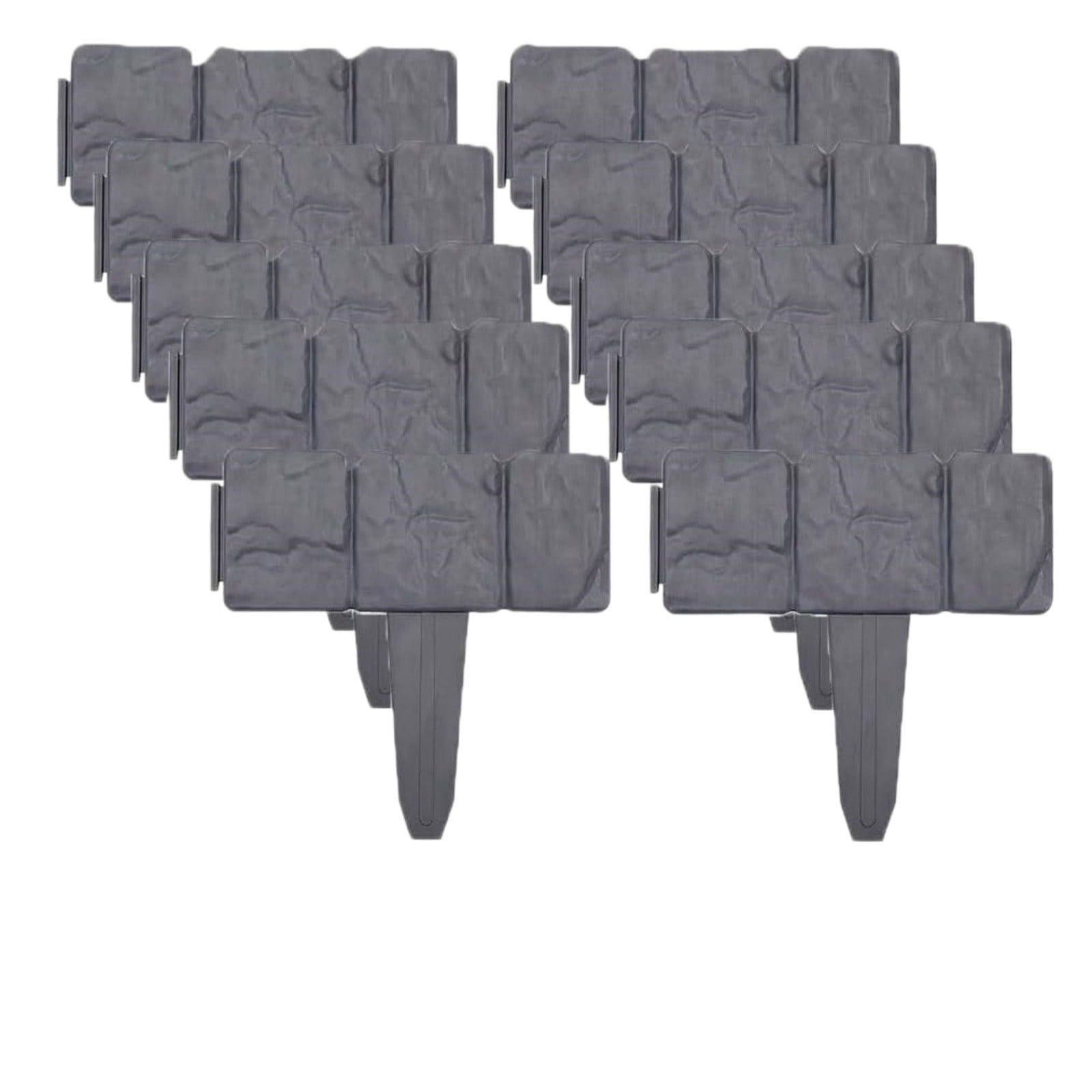 10PCS Gray Stone-Look Garden Edging Border, Interlocking Landscape Fence for Flower Beds, Lawns, and Pathways, Weatherproof Decorative Yard Edging