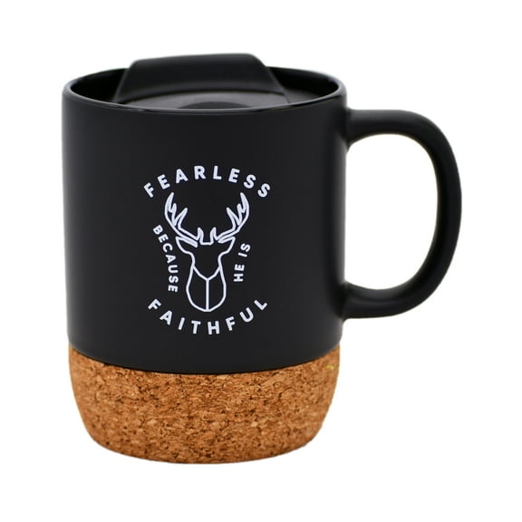 DEXSA Fearless Because He Is Designer Cork Bottom Mug with Lid - 14 oz