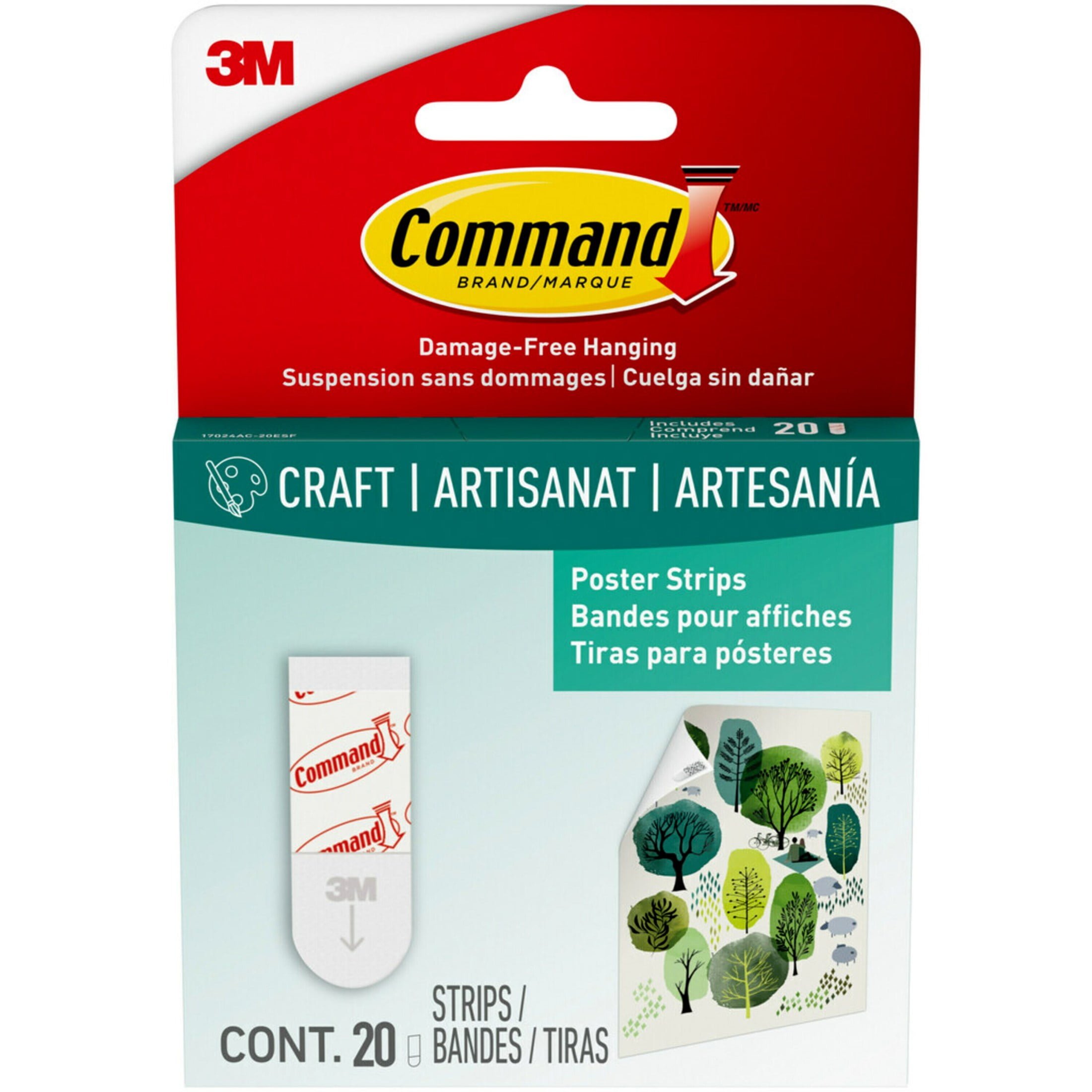 Command Small White Poster Strips, 20 Piece, 2 Pack