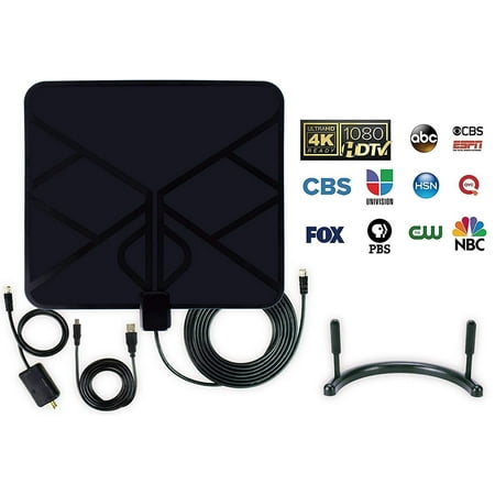 - HDTV Antenna, Amplified HD Digital TV Antenna 50-80 Miles Long Range with Amplifier Signal Booster and USB Cable and 16.5Ft Coax Cable, Support 4K 1080P Freeview TV Channels & Older TV Turner