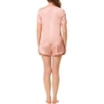 thumbnail image 3 of Conjunto de pijama de satén para mujer INSPIRE CHIC, camiseta de manga corta y pantalones cortos con bolsillos, color rosa, 3 of 5