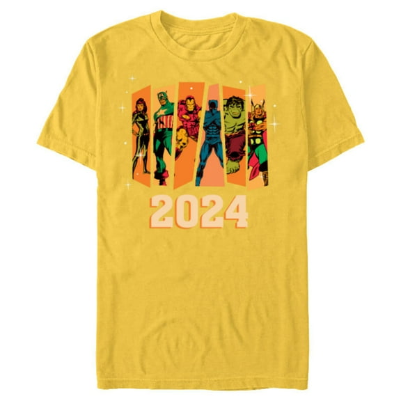 Marvel Avengers Retro Vintage Seventies Comic New Year 2024 - Short Sleeve Blended T-Shirt for Adults - Customized-Yellow