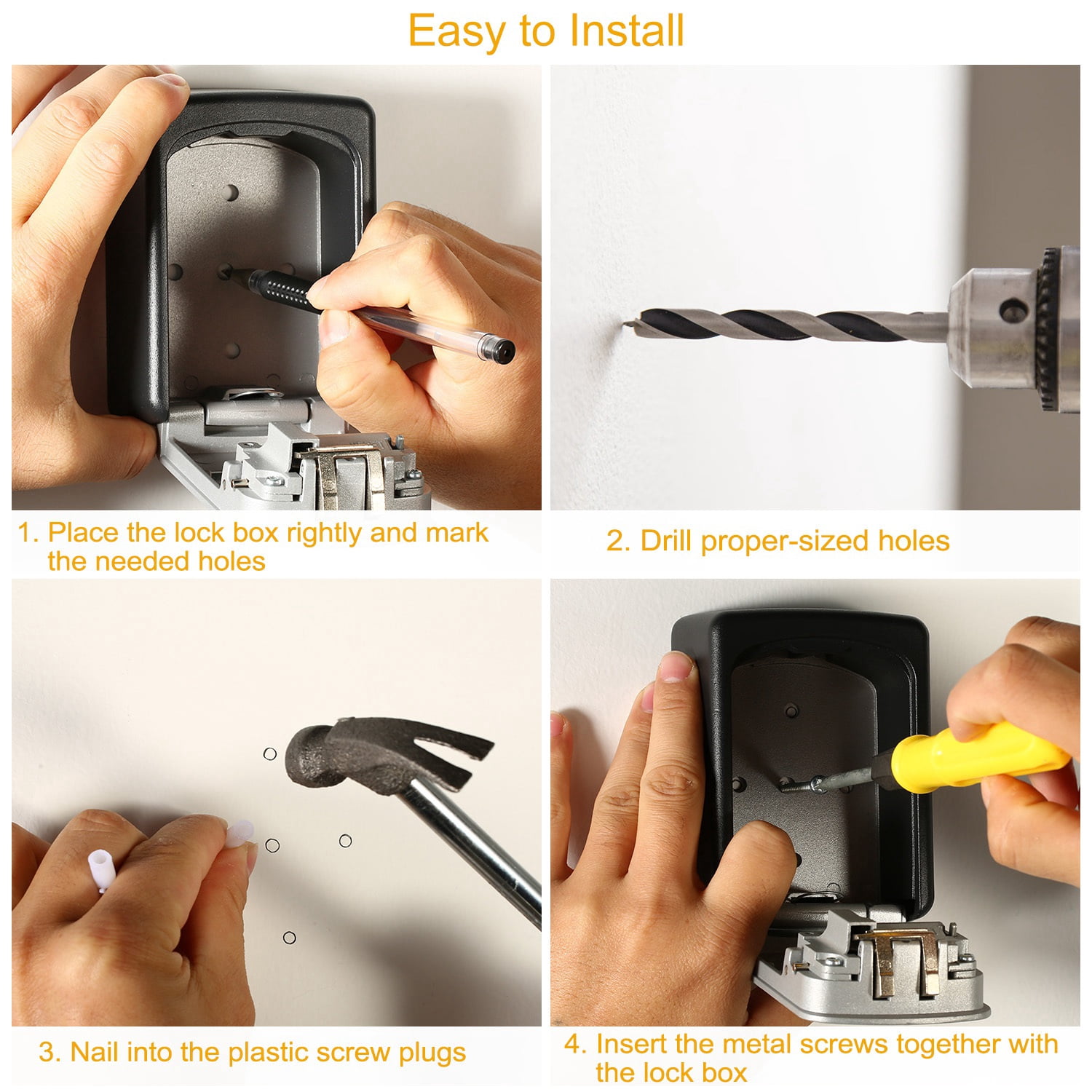 Imountek 2Pcs Key Lock Box, Wall Mounted Keys Storage Lock Box with 4 Digits Combination Resettable Codes