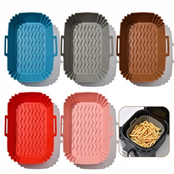 5 Pcs Rectangle Silicone Air Fryer Liners, Reusable Air Fryer Silicone Liners, Food Grade Air Fryer Liners Silicone for Air Fryer Basket