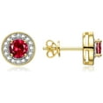 thumbnail image 3 of RYLOS Halo Designer Matching Set Yellow Gold Plated Silver: Ring, Earring & Pendant Necklace Gemstone &  Diamonds 4MM Ruby July Birthstone; Size 8, 3 of 7