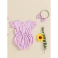 thumbnail image 5 of Musuos Baby Girls Summer Rompers 3M 6M 12M 18M Flying Sleeve Crew Neck Floral Bodysuit with Headband, 5 of 10