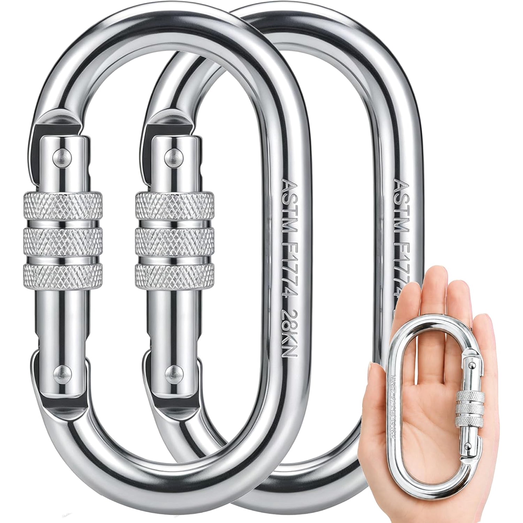 Heavy Duty Locking Carabiner Clip - 28KN /6295lbs Oval Carabiner 4.3 Large Caribiniers for Hammocks Rigging Gym Ropes.