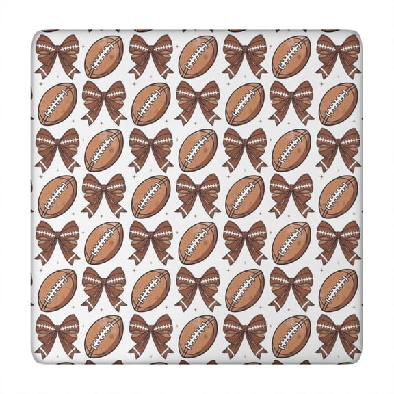 Brown Footballs and Bows Pattern Square Fitted Tablecloth with Elastic Edge,Square Table Cover,Washable Elastic Table Cover for Home Kitchen Party Decor 34"x34"