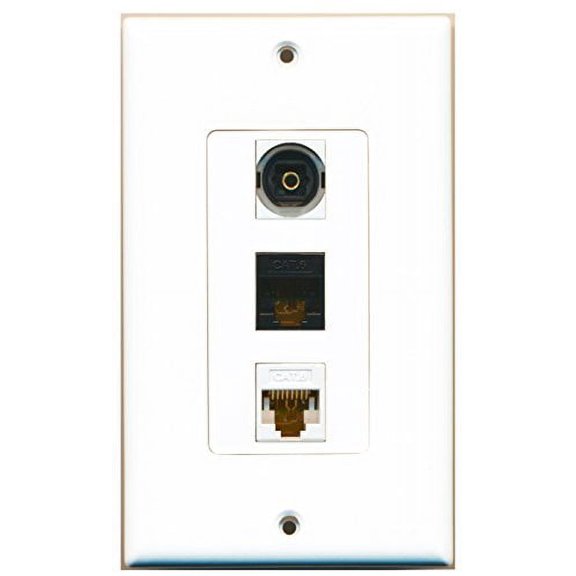 RiteAV - 1 Port Toslink and 1 Port Cat6 Ethernet White and 1 Port Cat6 Ethernet Black Decorative Wall Plate Decorative